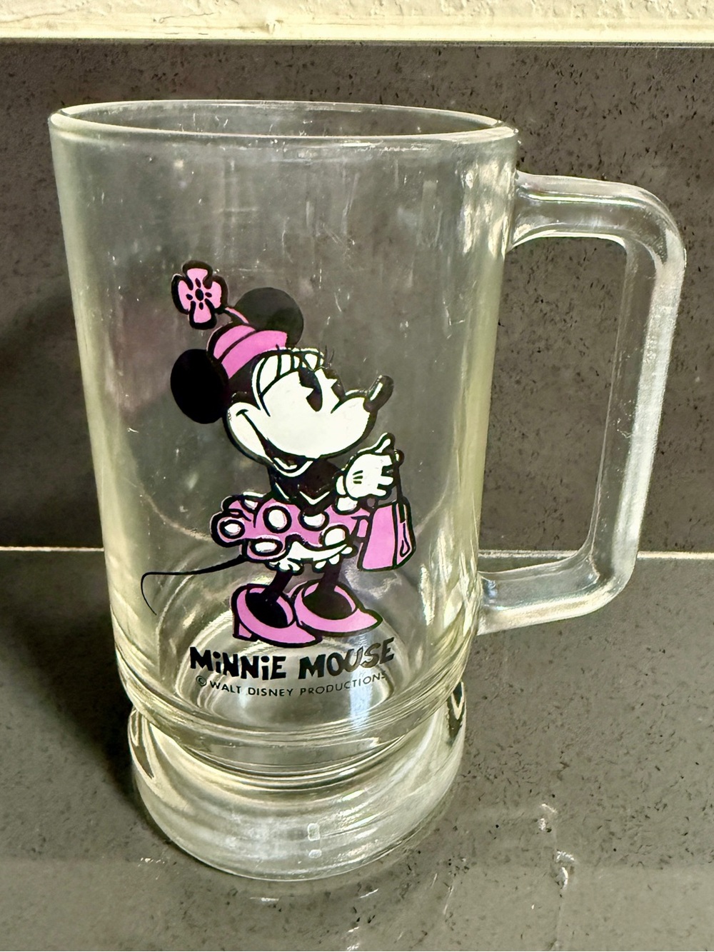 Vintage Disney Minnie Mouse Clear Glass Mug/Stein with Handle - Disney Franchise